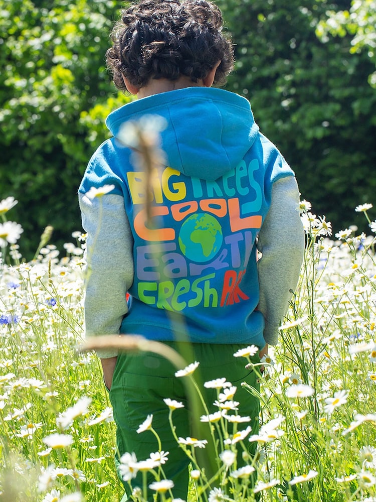 Frugi Blue Organic Cotton Bowen Colour Block Hoodie - Image 2 of 6