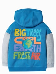 Frugi Blue Organic Cotton Bowen Colour Block Hoodie - Image 4 of 6
