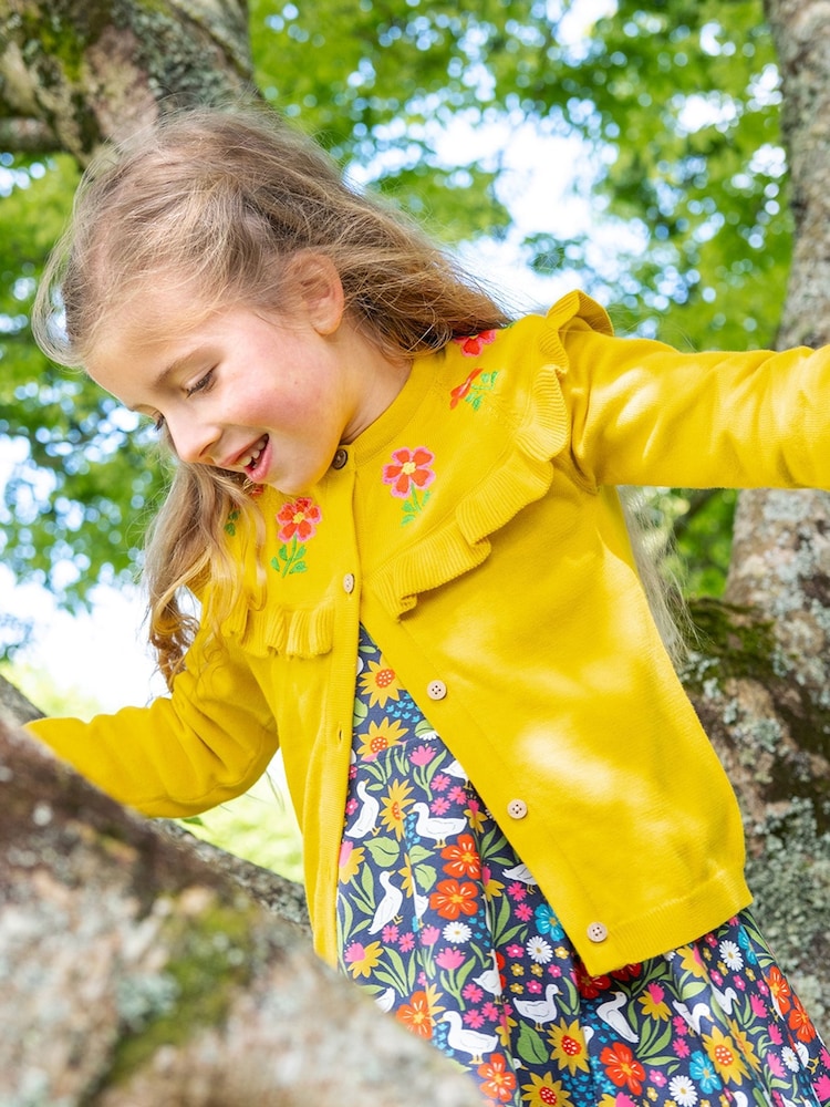 Frugi Yellow Flower Detail Ruffle Cardigan - Image 1 of 5 Frugi Yellow Flower Detail Ruffle Cardigan - Image 1 of 5