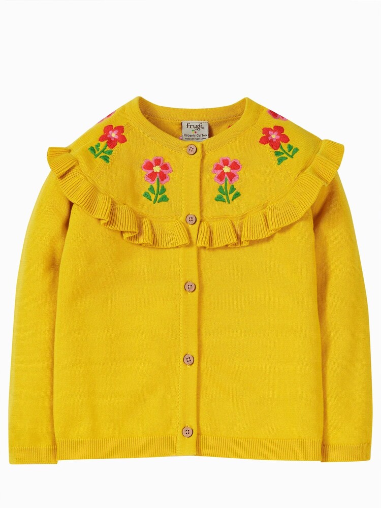 Frugi Yellow Flower Detail Ruffle Cardigan - Image 6 of 6 Frugi Yellow Flower Detail Ruffle Cardigan - Image 6 of 6