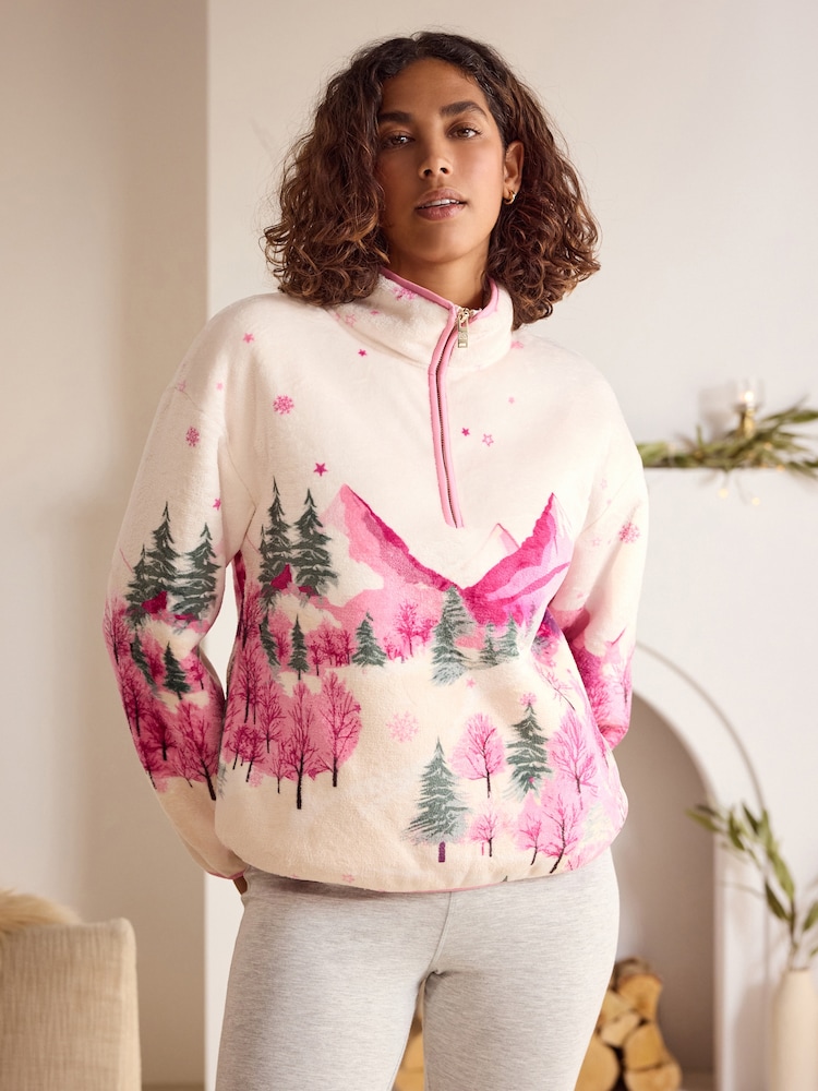 Bath & Body Works Pink/Cream Ski Half Zip Fleece Jumper - Image 2 of 9