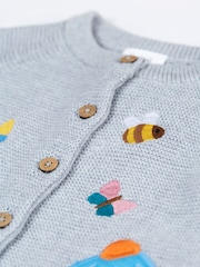 Frugi Grey Bee and Flower Applique Knitted Cardigan - Image 3 of 4