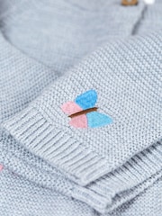 Frugi Grey Bee and Flower Applique Knitted Cardigan - Image 4 of 4
