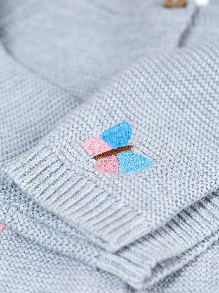 Frugi Grey Bee and Flower Applique Knitted Cardigan - Image 4 of 4