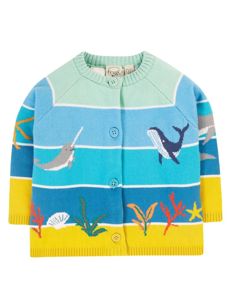 Frugi Blue Underwater Sea Scene Knitted Cardigan - Image 1 of 5
