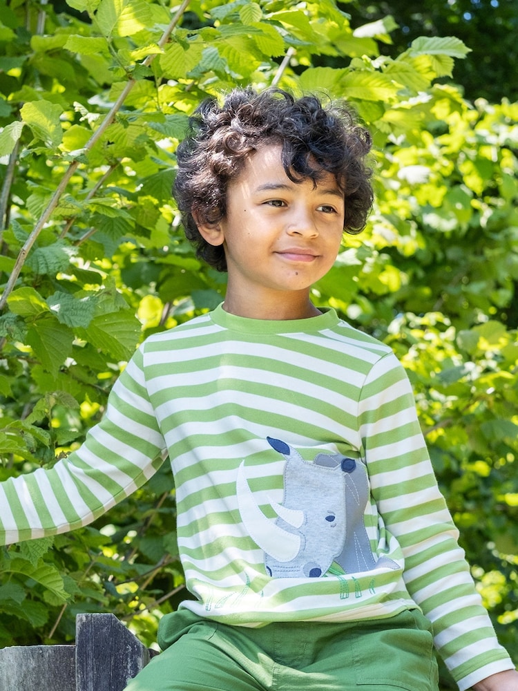 Frugi Green Stripe Rhino Long Sleeve Top - Image 1 of 4