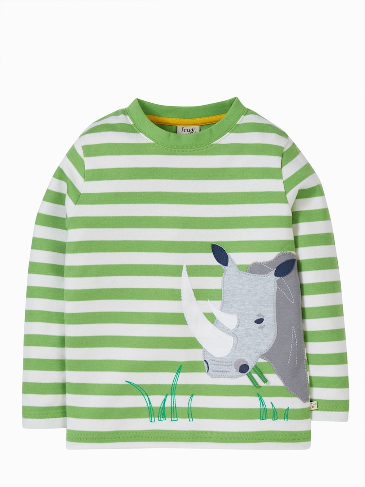 Frugi Green Stripe Rhino Long Sleeve Top - Image 2 of 4 Frugi Green Stripe Rhino Long Sleeve Top - Image 2 of 4