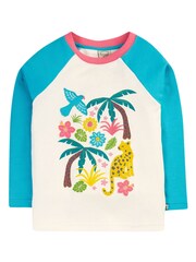 Frugi Organic Cotton Jungle Print Long Sleeve Raglan White Top - Image 2 of 5