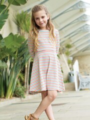Frugi Multi Rainbow Stripe Short Sleeve Rib Skater Dress - Image 1 of 4