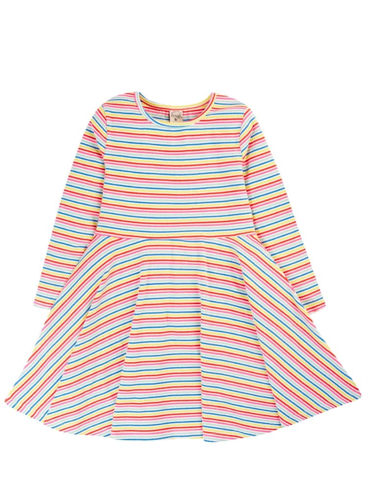 Frugi Multi Rainbow Stripe Short Sleeve Rib Skater Dress - Image 2 of 4