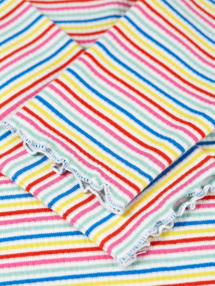 Frugi Multi Rainbow Stripe Short Sleeve Rib Skater Dress - Image 4 of 4