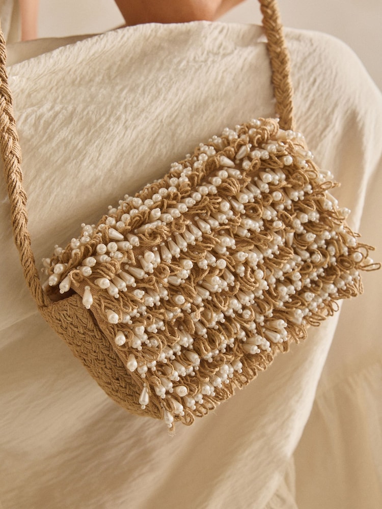 Natural Raffia Shell Fringe Cross-Body Bag - Image 3 of 3