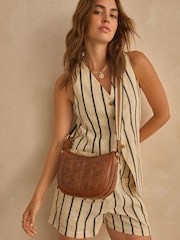 Tan Brown Cross-Body Saddle Bag - Image 1 of 13
