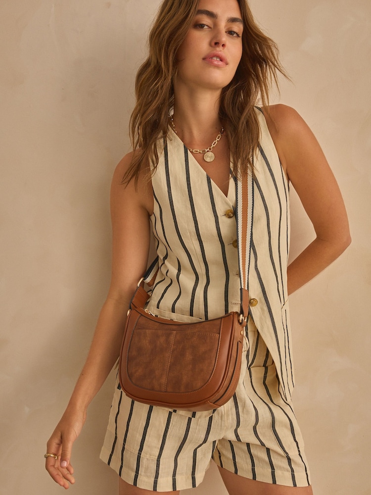 Tan Brown Cross-Body Saddle Bag - Image 1 of 13