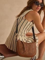 Tan Brown Cross-Body Saddle Bag - Image 2 of 13
