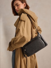 Black Leather Pocket Shoulder Bag - Image 1 of 10