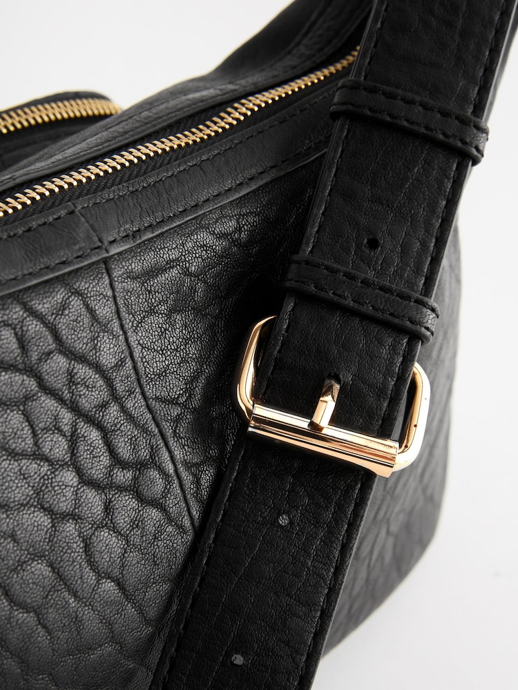 Black Leather Pocket Shoulder Bag - Image 10 of 10