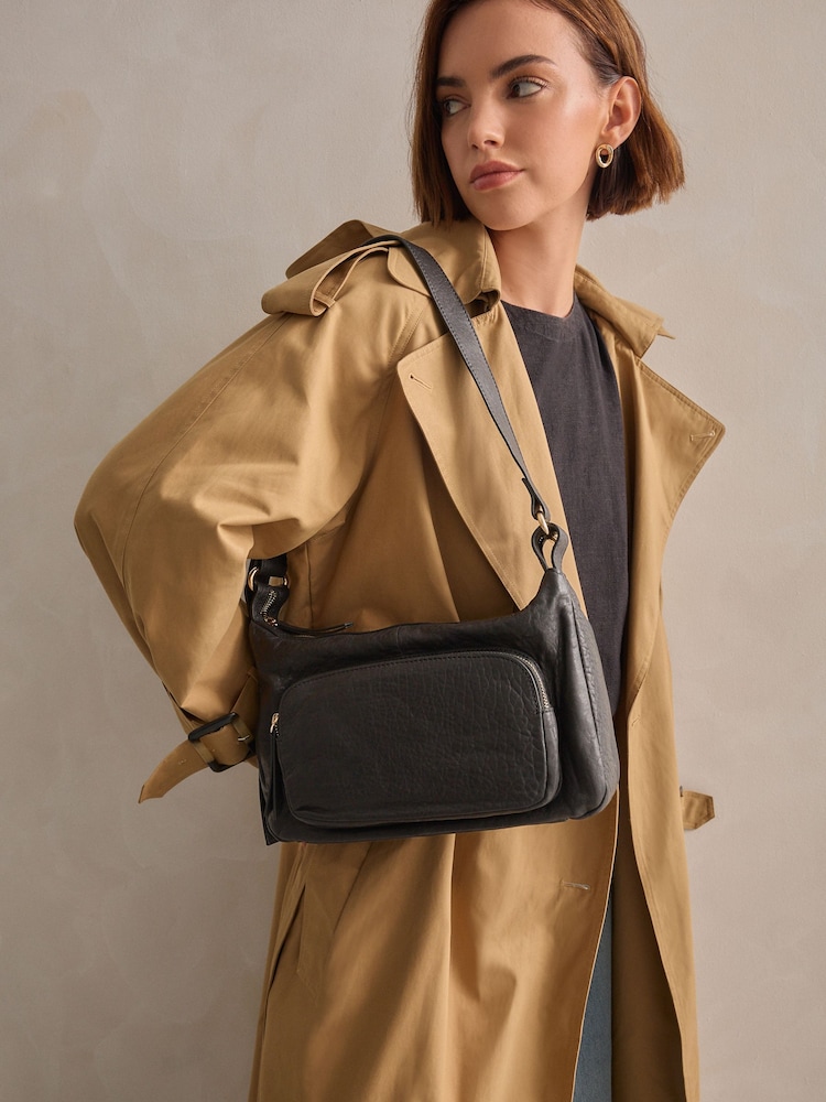 Black Leather Pocket Shoulder Bag - Image 2 of 10