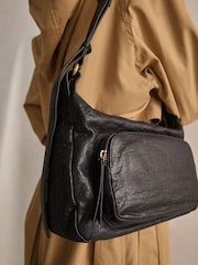 Black Leather Pocket Shoulder Bag - Image 4 of 10