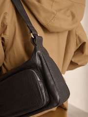 Black Leather Pocket Shoulder Bag - Image 5 of 10