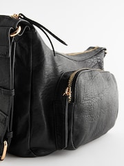 Black Leather Pocket Shoulder Bag - Image 8 of 10