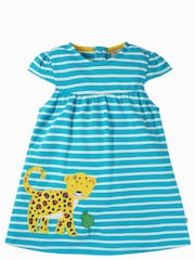 Frugi Blue Stiped Leopard Applique Short Sleeve Dress - Image 1 of 4
