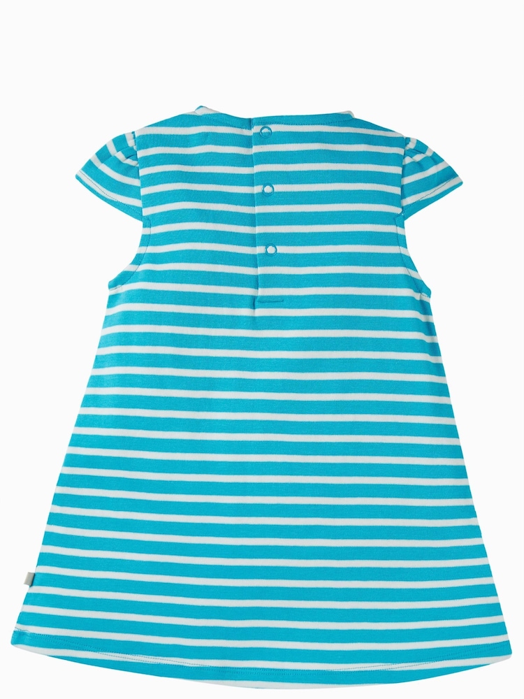 Frugi Blue Stiped Leopard Applique Short Sleeve Dress - Image 2 of 4