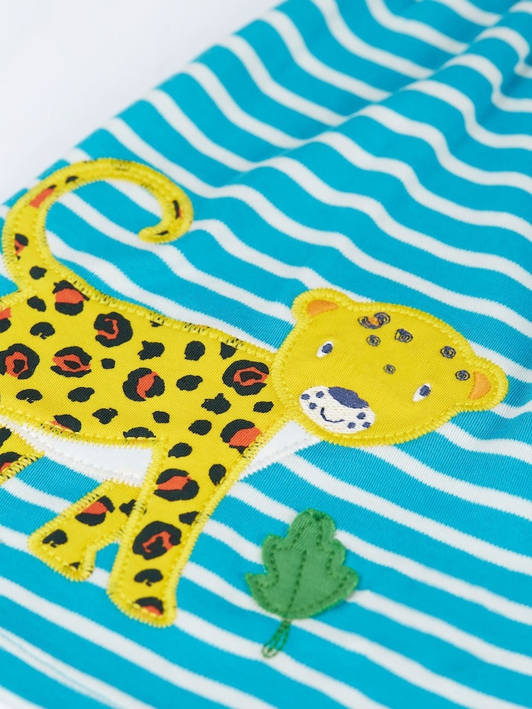 Frugi Blue Stiped Leopard Applique Short Sleeve Dress - Image 4 of 4
