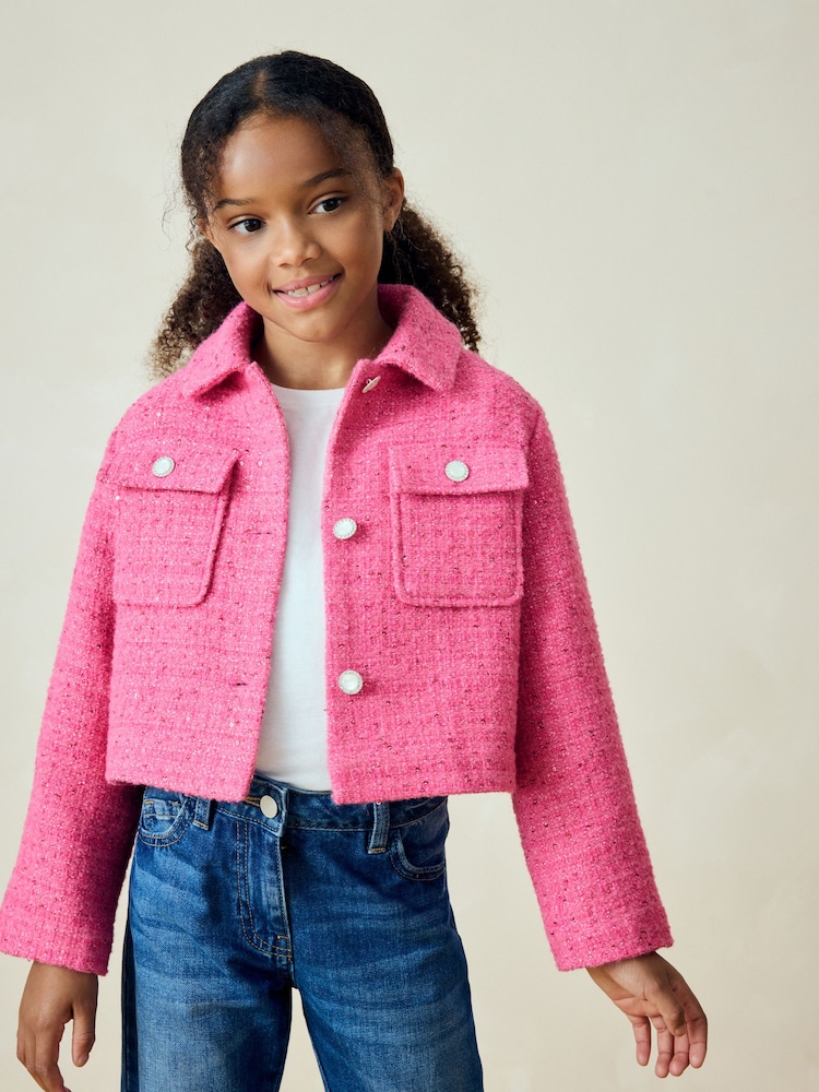 Pink Crop Sparkle Coat with Wool (3-16yrs) - Image 1 of 3