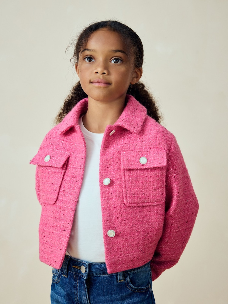 Pink Crop Sparkle Coat with Wool (3-16yrs) - Image 2 of 3