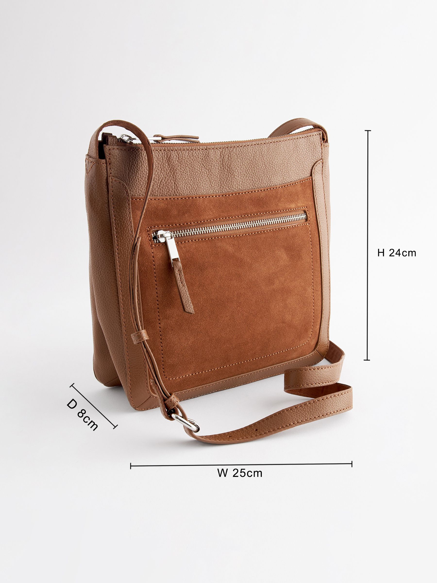 Next Tan Brown Leather Pocket Messenger Bag