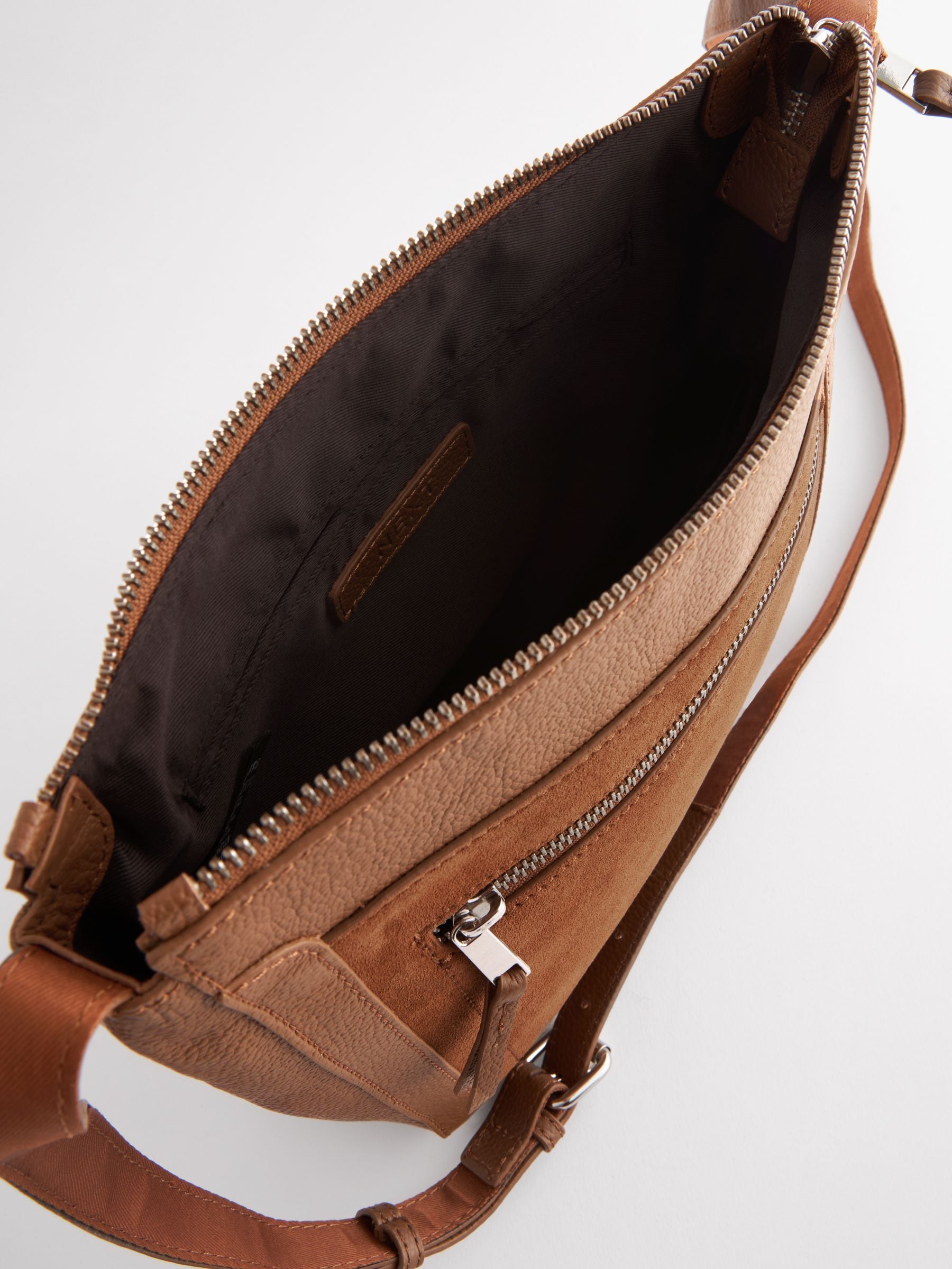 Next Tan Brown Leather Pocket Messenger Bag