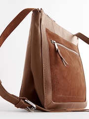 Tan Brown Leather Pocket Messenger Bag - Image 8 of 9