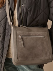 Khaki Green Leather Pocket Messenger Bag - Image 3 of 8