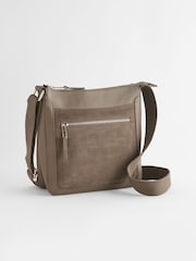 Khaki Green Leather Pocket Messenger Bag - Image 4 of 8