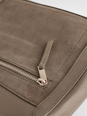 Khaki Green Leather Pocket Messenger Bag - Image 6 of 8