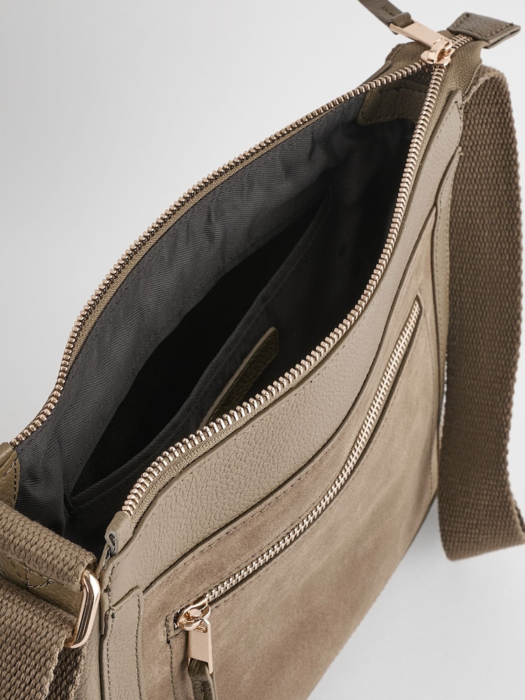 Khaki Green Leather Pocket Messenger Bag - Image 8 of 8 Khaki Green Leather Pocket Messenger Bag - Image 8 of 8