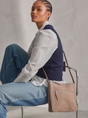 Taupe Leather Pocket Messenger Bag - Image 1 of 8