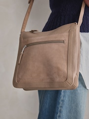 Taupe Leather Pocket Messenger Bag - Image 3 of 8