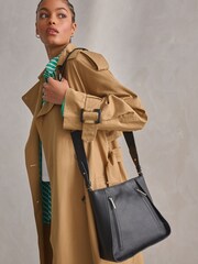 Black Leather Front Zip Messenger Bag - Image 1 of 9