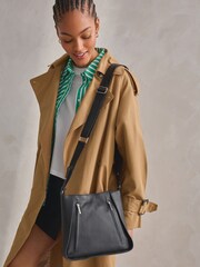 Black Leather Front Zip Messenger Bag - Image 2 of 9