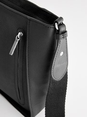 Black Leather Front Zip Messenger Bag - Image 8 of 9