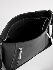 Black Leather Front Zip Messenger Bag - Image 9 of 9