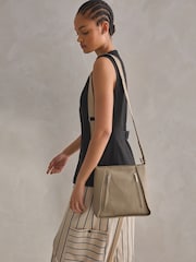 Taupe Leather Front Zip Messenger Bag - Image 1 of 10