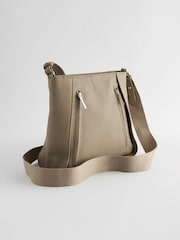 Taupe Leather Front Zip Messenger Bag - Image 6 of 10