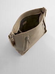 Taupe Leather Front Zip Messenger Bag - Image 7 of 10
