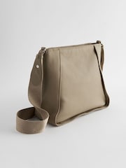Taupe Leather Front Zip Messenger Bag - Image 8 of 10