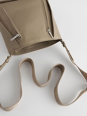 Taupe Leather Front Zip Messenger Bag - Image 9 of 10