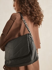Black Leather Quilted Shoulder Bag - Image 2 of 9