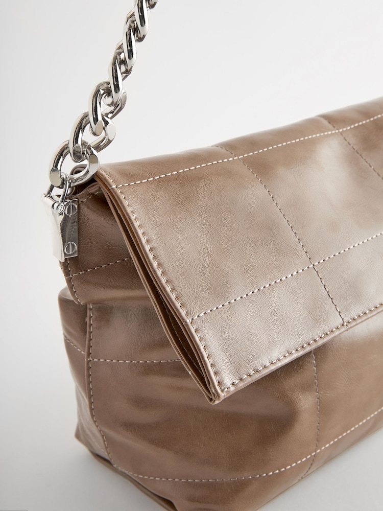 Taupe Brown Chain Shoulder Bag - Image 9 of 9